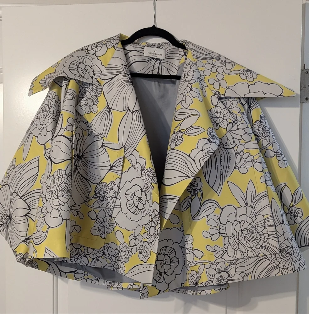 As seen on Emily in Paris: Vassilis Zoulias' Yellow and Gray Floral Jacket - Picture 1 of 4